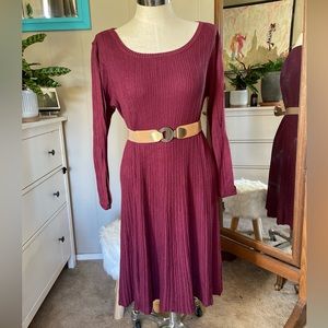 Est. 1946 Dress Plus Size 14/16W Maroon Knit Knee Length Cut Out long sleeves